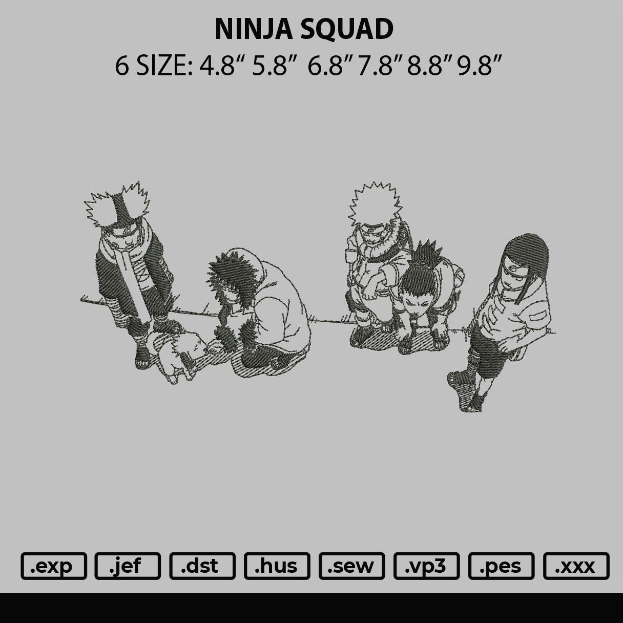 Ninja Squad Embroidery File 6 sizes