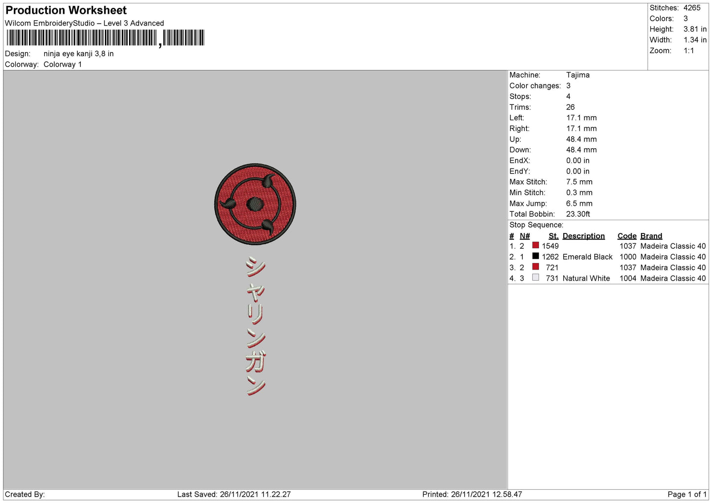 Ninja Eye Kanji Embroidery File 4 size