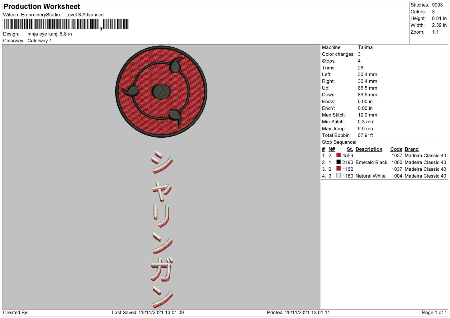 Ninja Eye Kanji Embroidery File 4 size