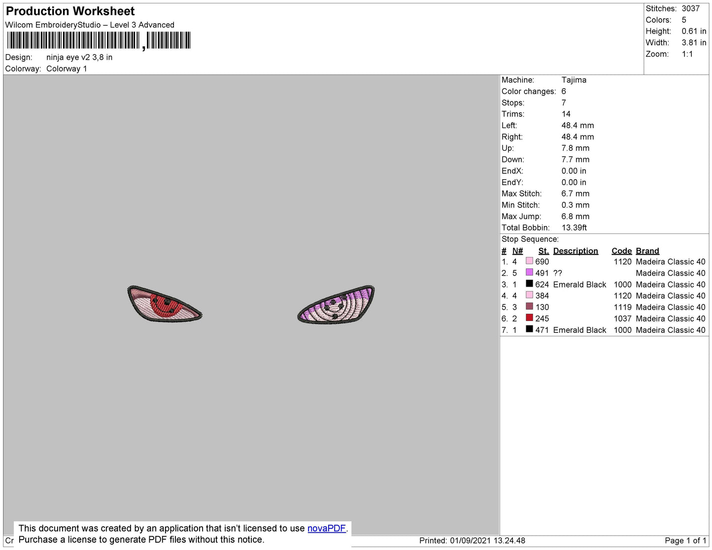 Ninja Eye V2 Embroidery File 4 size