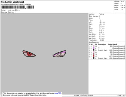 Ninja Eye V2 Embroidery File 4 size