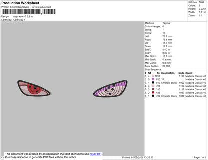 Ninja Eye V2 Embroidery File 4 size