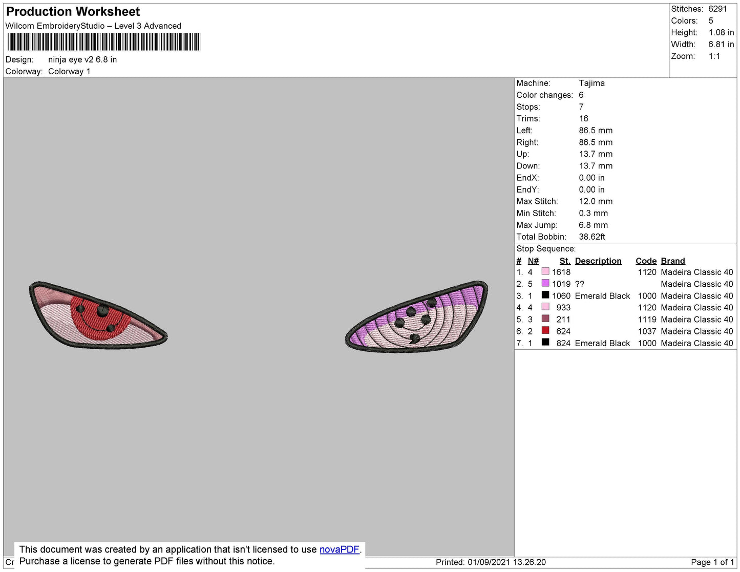 Ninja Eye V2 Embroidery File 4 size