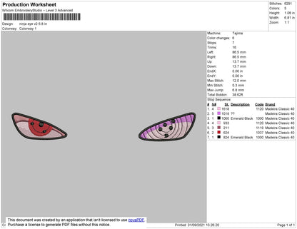 Ninja Eye V2 Embroidery File 4 size