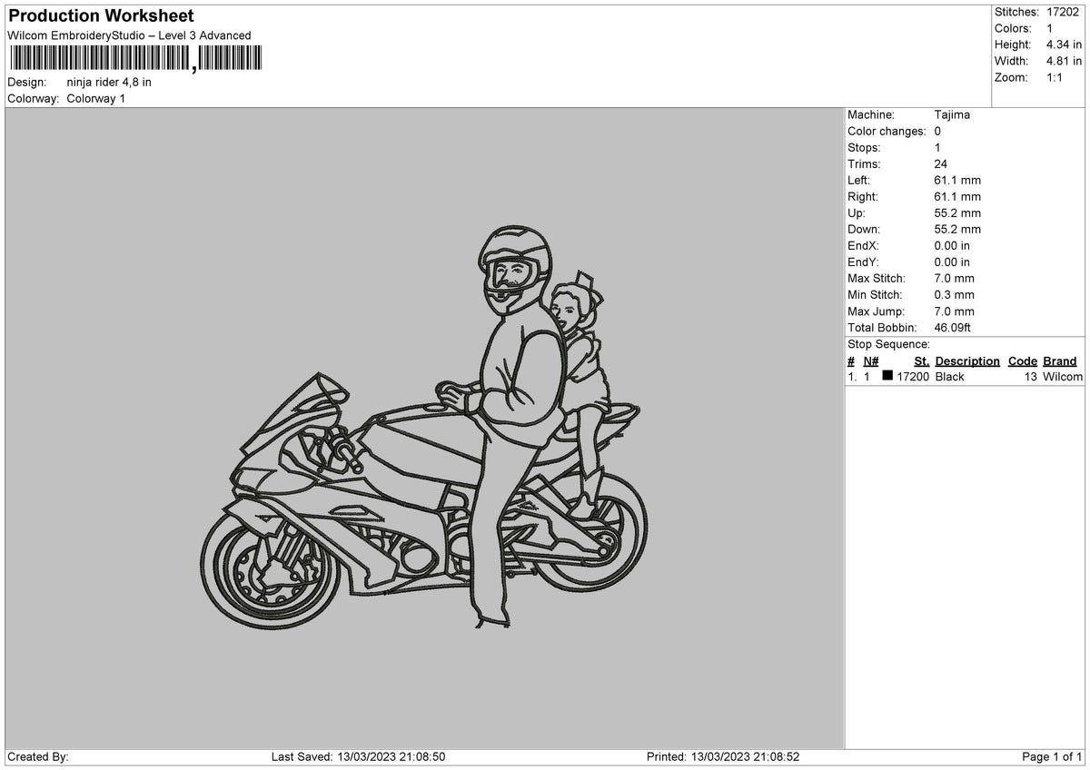 Ninja Rider Embroidery File 6 sizes – Master Digitizer