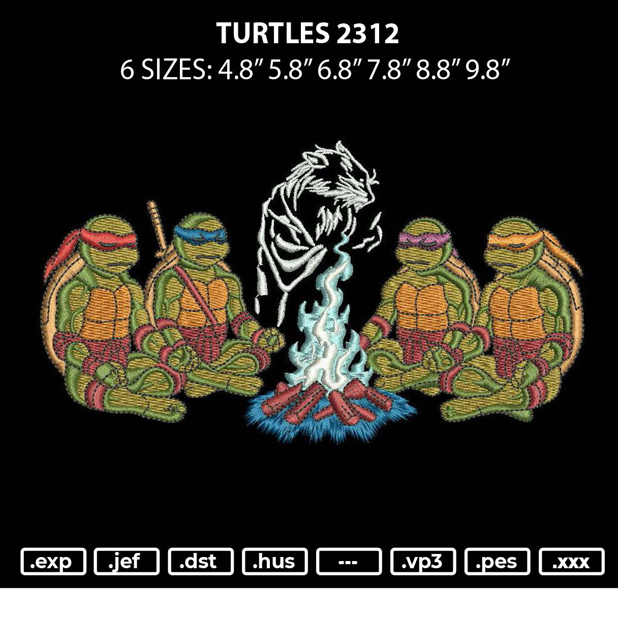 Turtles 2312 Embroidery File 6 sizes