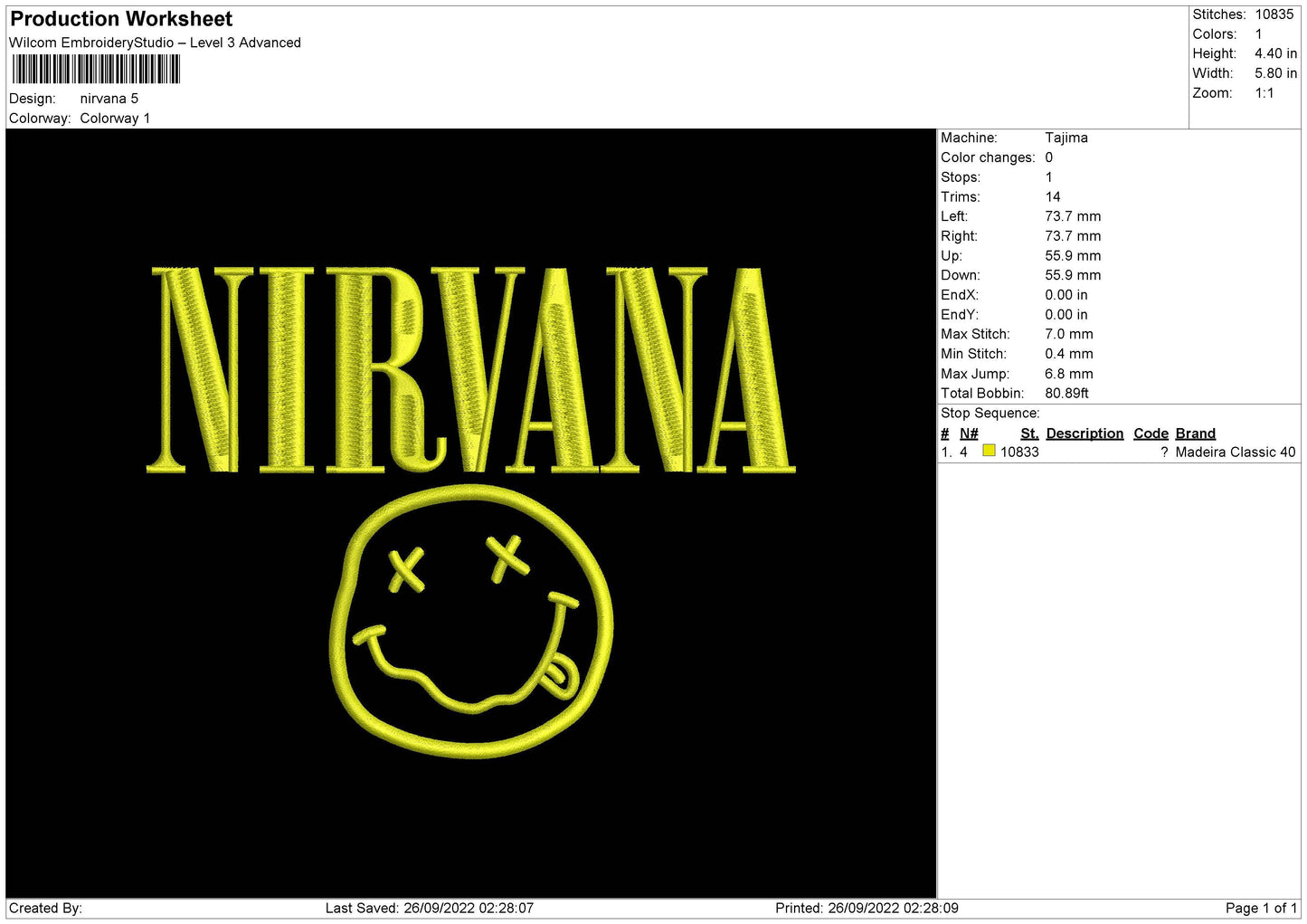 Nirvana Embroidery File 6 sizes