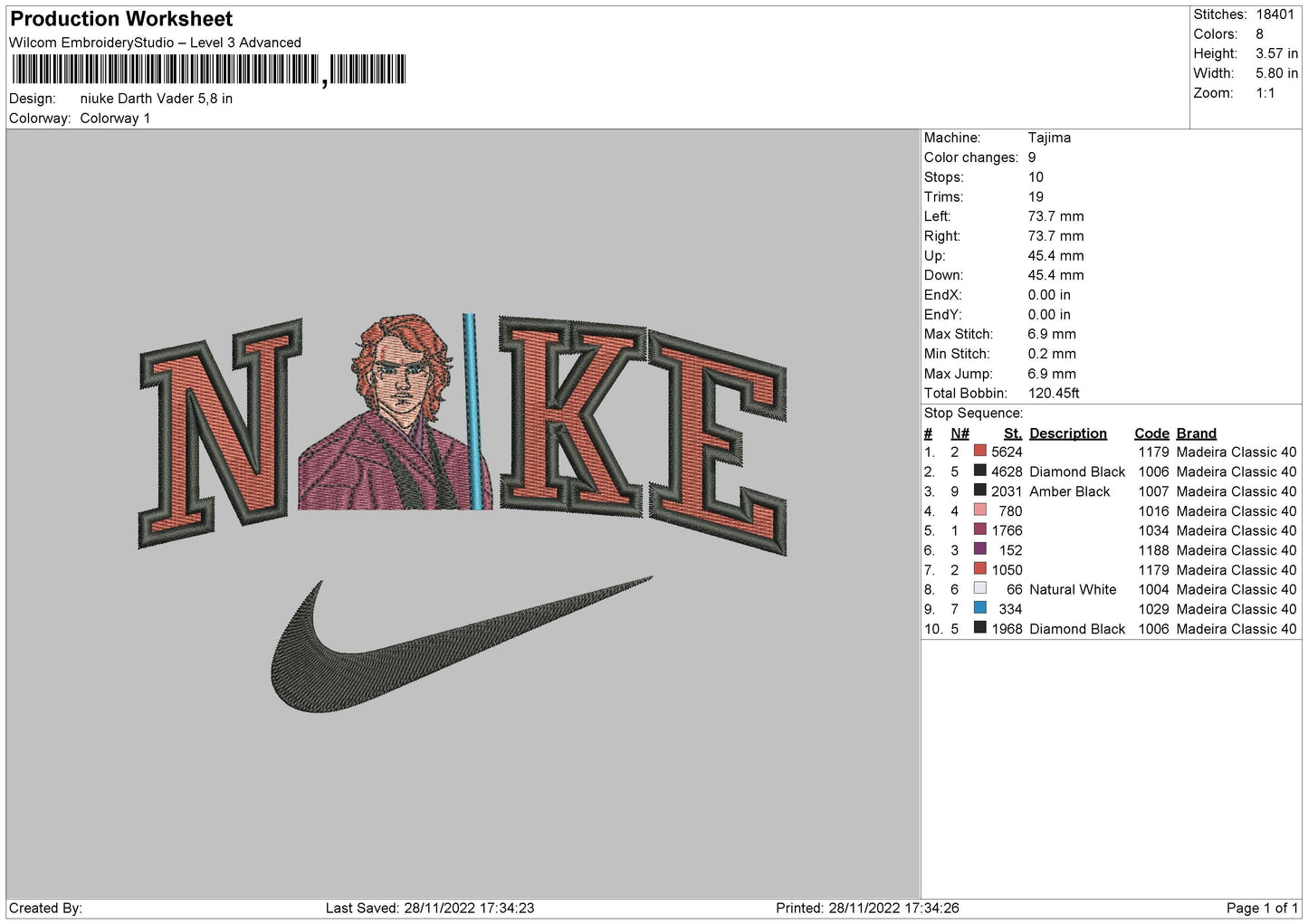 Nike Darth Embroidery File 6 sizes