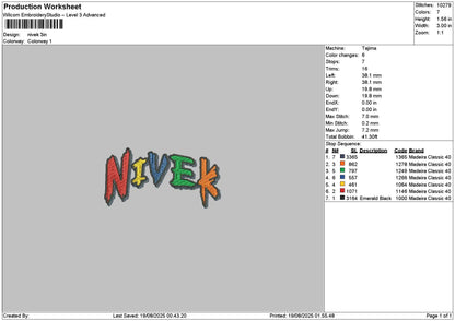Nivektext Embroidery File 6 sizes