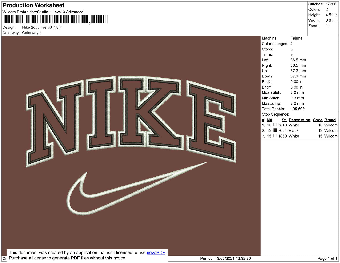 Nike 2 Outline V3 Embroidery File 9 size