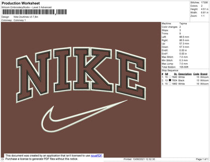 Nike 2 Outline V3 Embroidery File 9 size