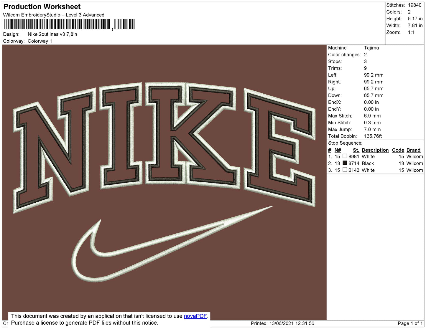 Nike 2 Outline V3 Embroidery File 9 size