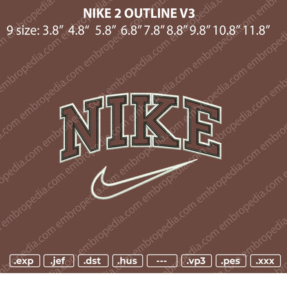 Nike 2 Outline V3 Embroidery File 9 size