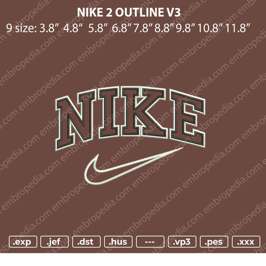 Nike 2 Outline V3 Embroidery File 9 size