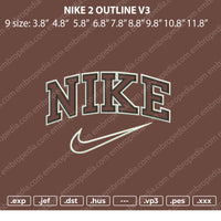 Nike 2 Outline V3 Embroidery File 9 size