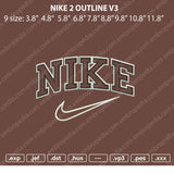 Nike 2 Outline V3 Embroidery File 9 size