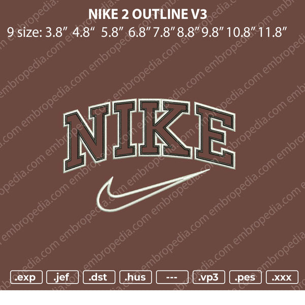 Nike 2 Outline V3 Embroidery File 9 size