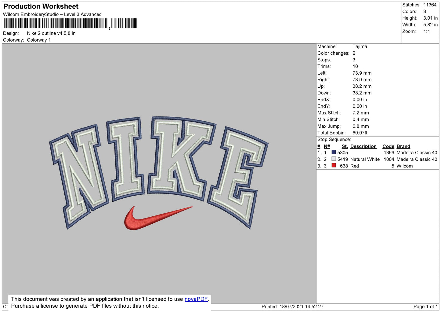 Nike 2 Outline V4 Embroidery File 4 size