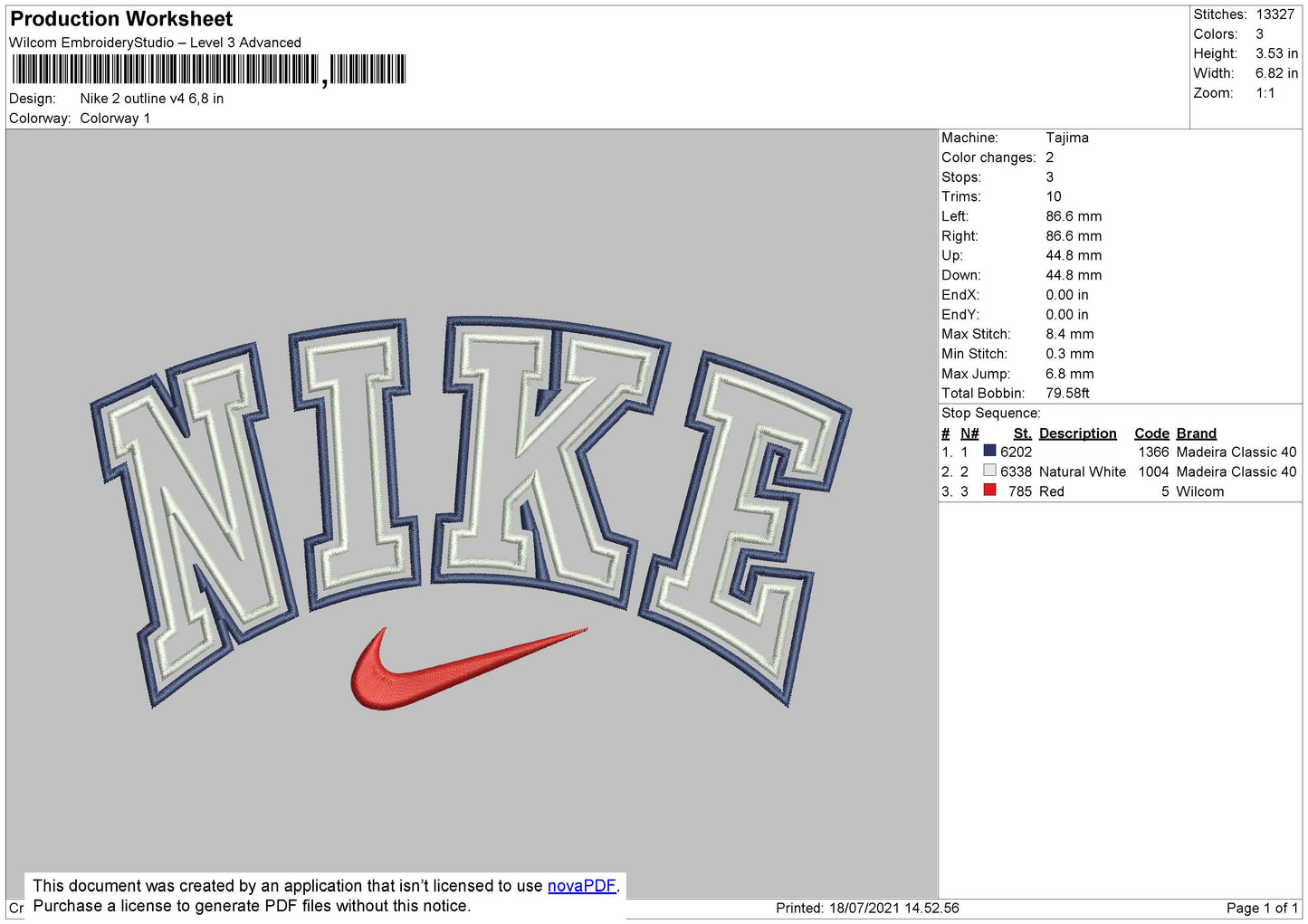 Nike 2 Outline V4 Embroidery File 4 size