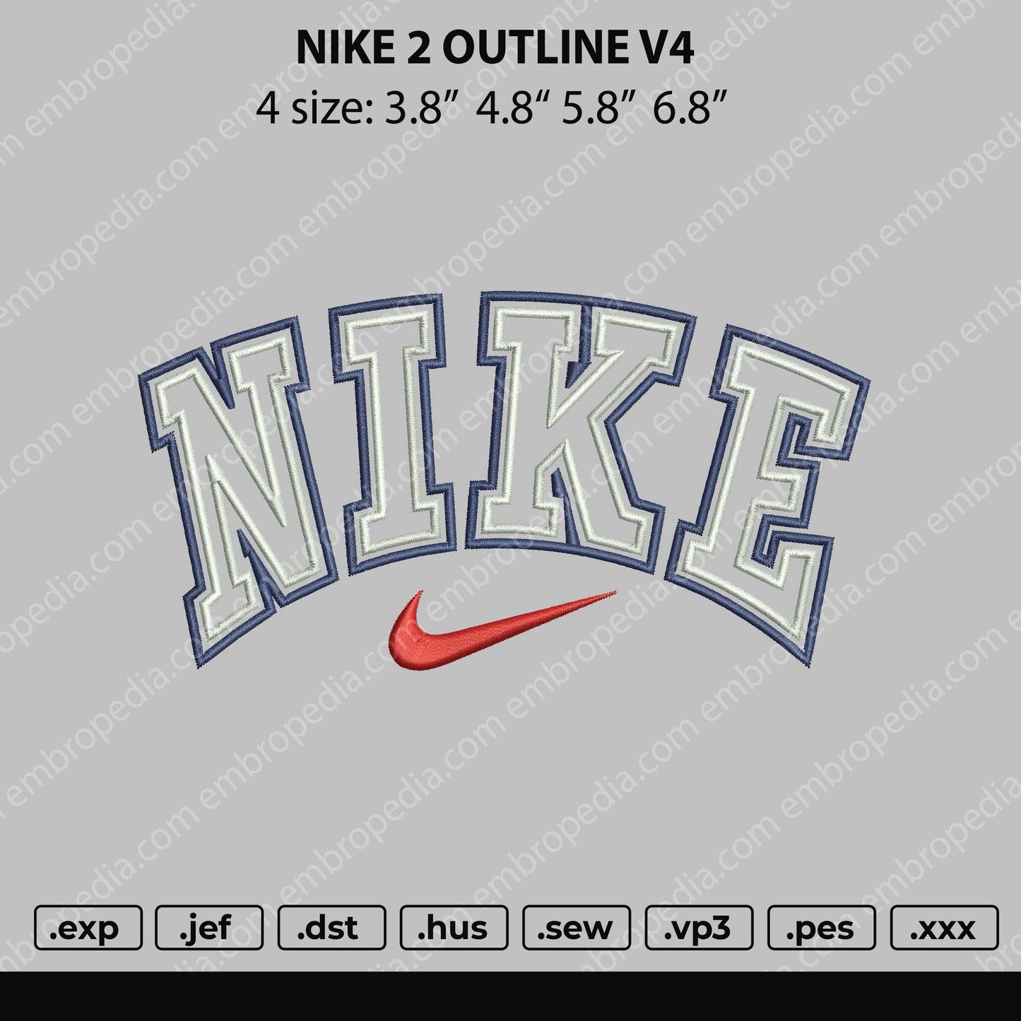 Nike 2 Outline V4 Embroidery File 4 size
