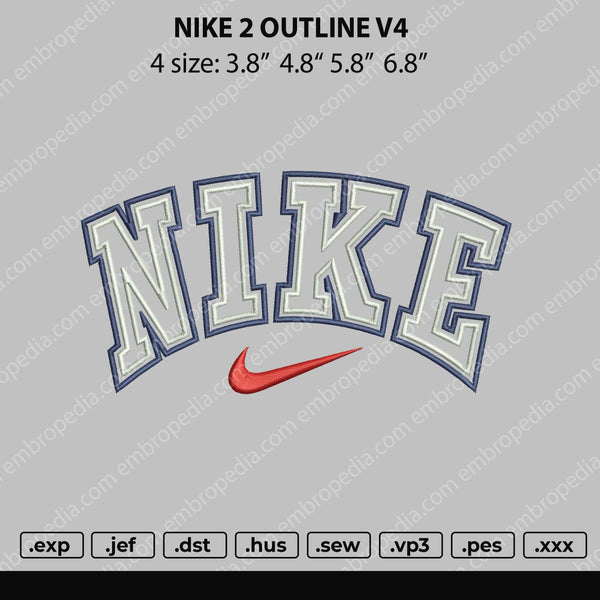 Nike 2 Outline V4 Embroidery File 4 size