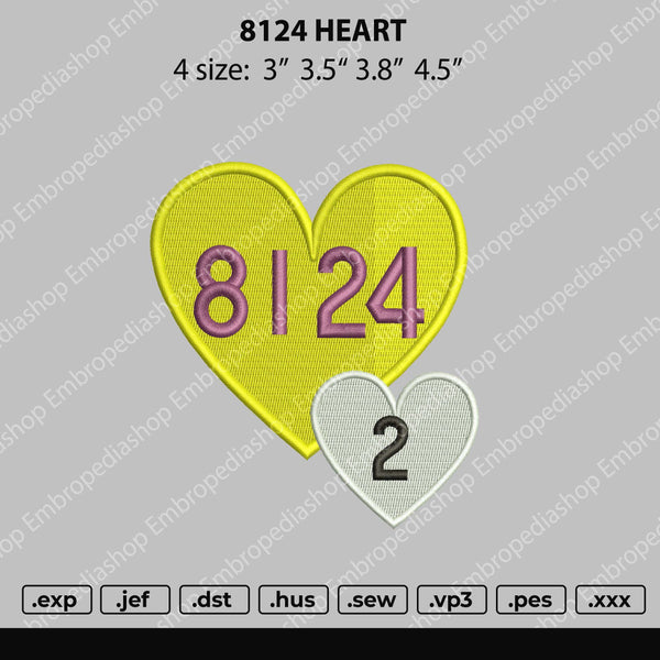 8124 Heart Embroidery File 4 Size