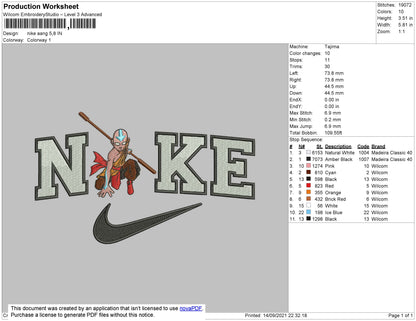 Nike Aang 002 Embroidery File 4 size