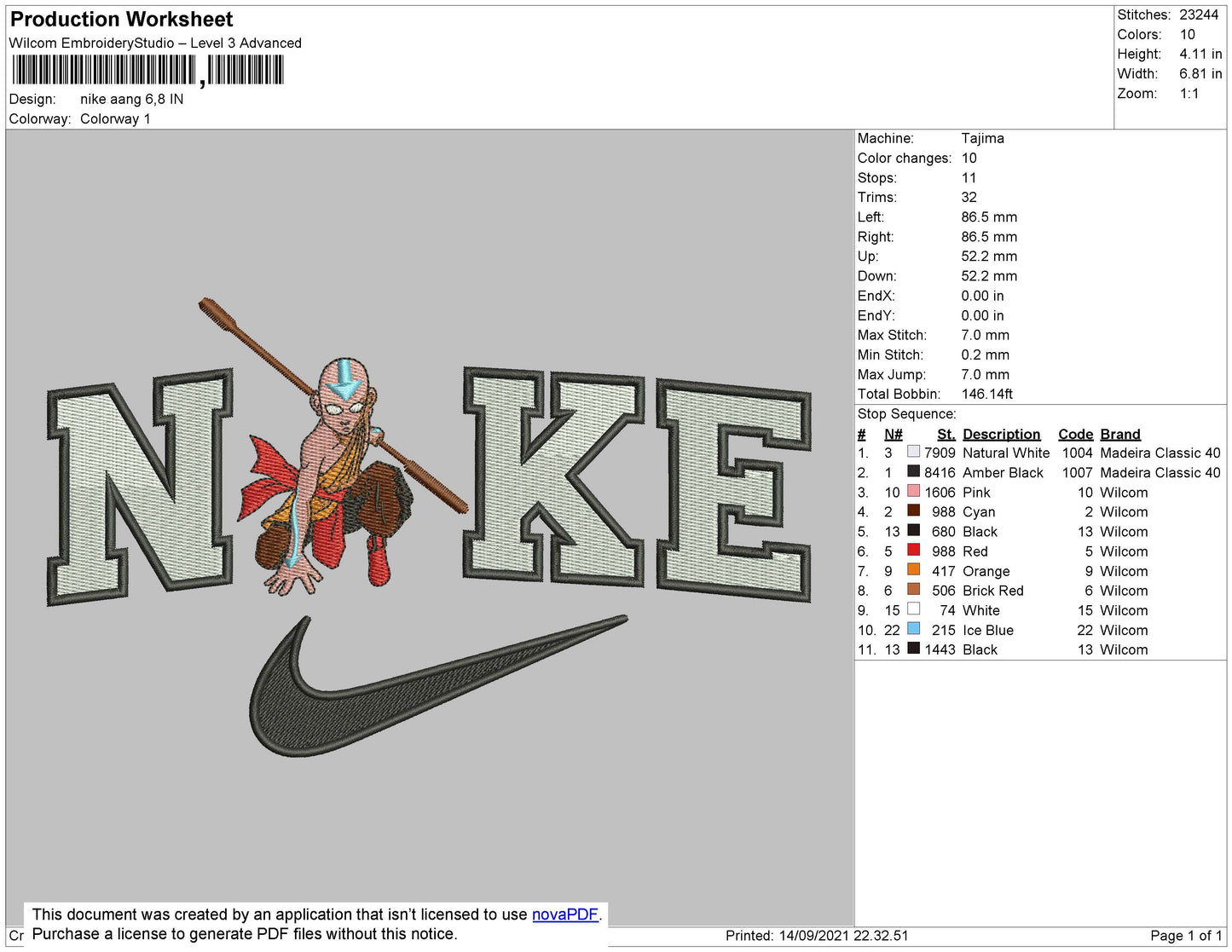 Nike Aang 002 Embroidery File 4 size