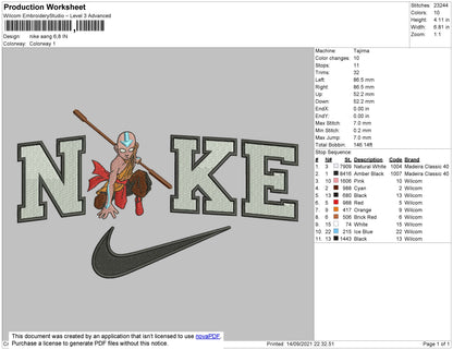Nike Aang 002 Embroidery File 4 size