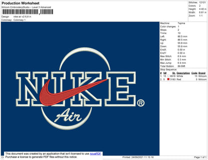 Nike Air V2 Embroidery File 5 size