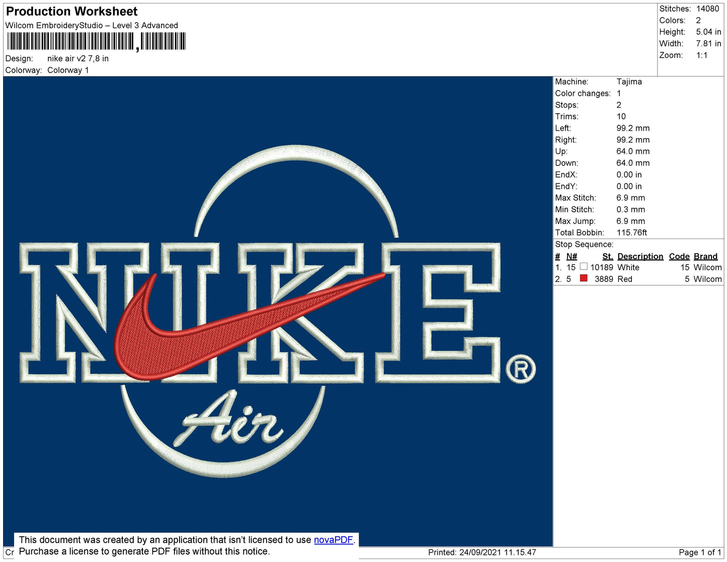 Nike Air V2 Embroidery File 5 size