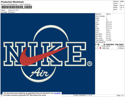Nike Air V2 Embroidery File 5 size