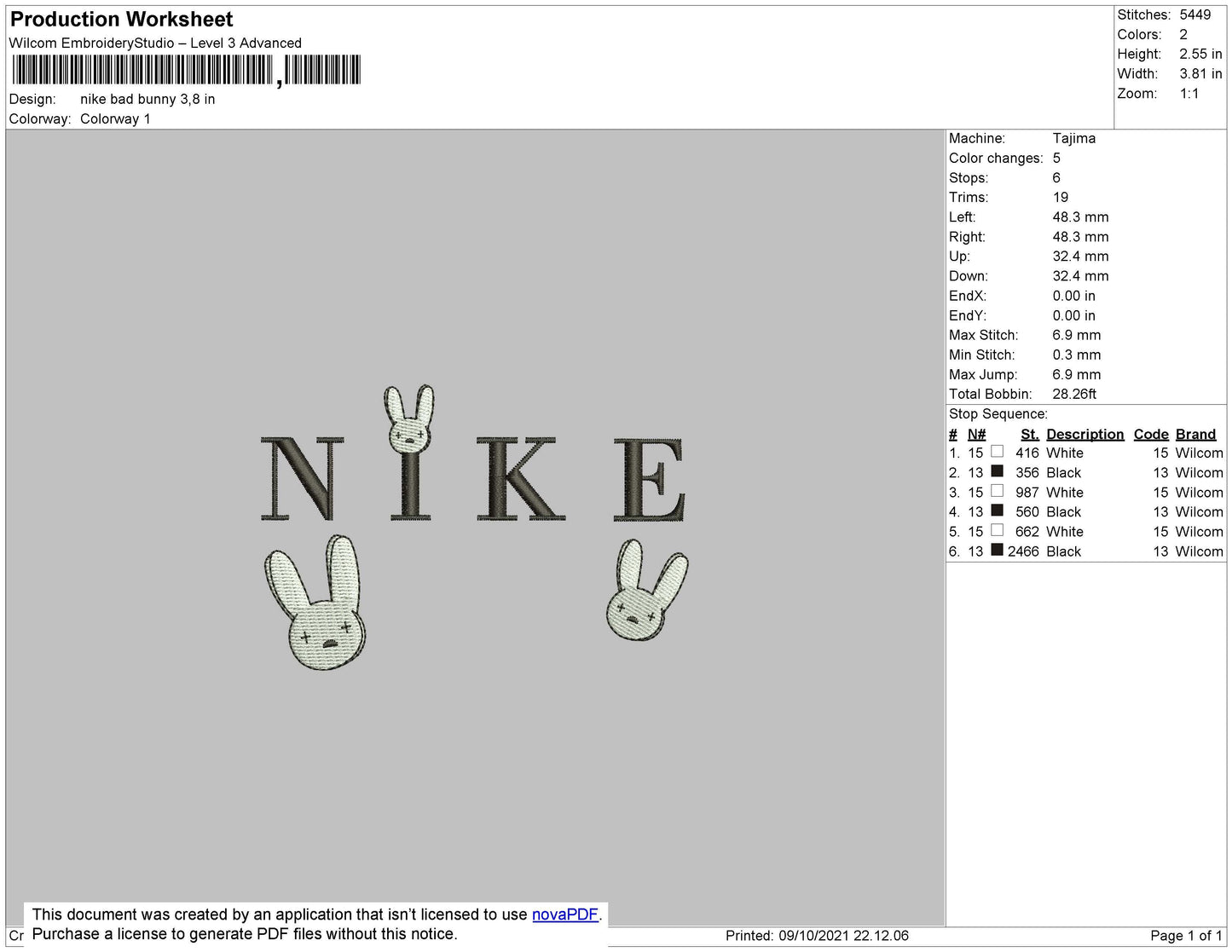 Nike Bad Bunny Embroidery File 4 size