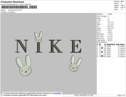 Nike Bad Bunny Embroidery File 4 size