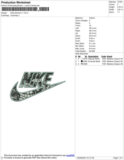 Nike Berserk V1 Embroidery File 4 size