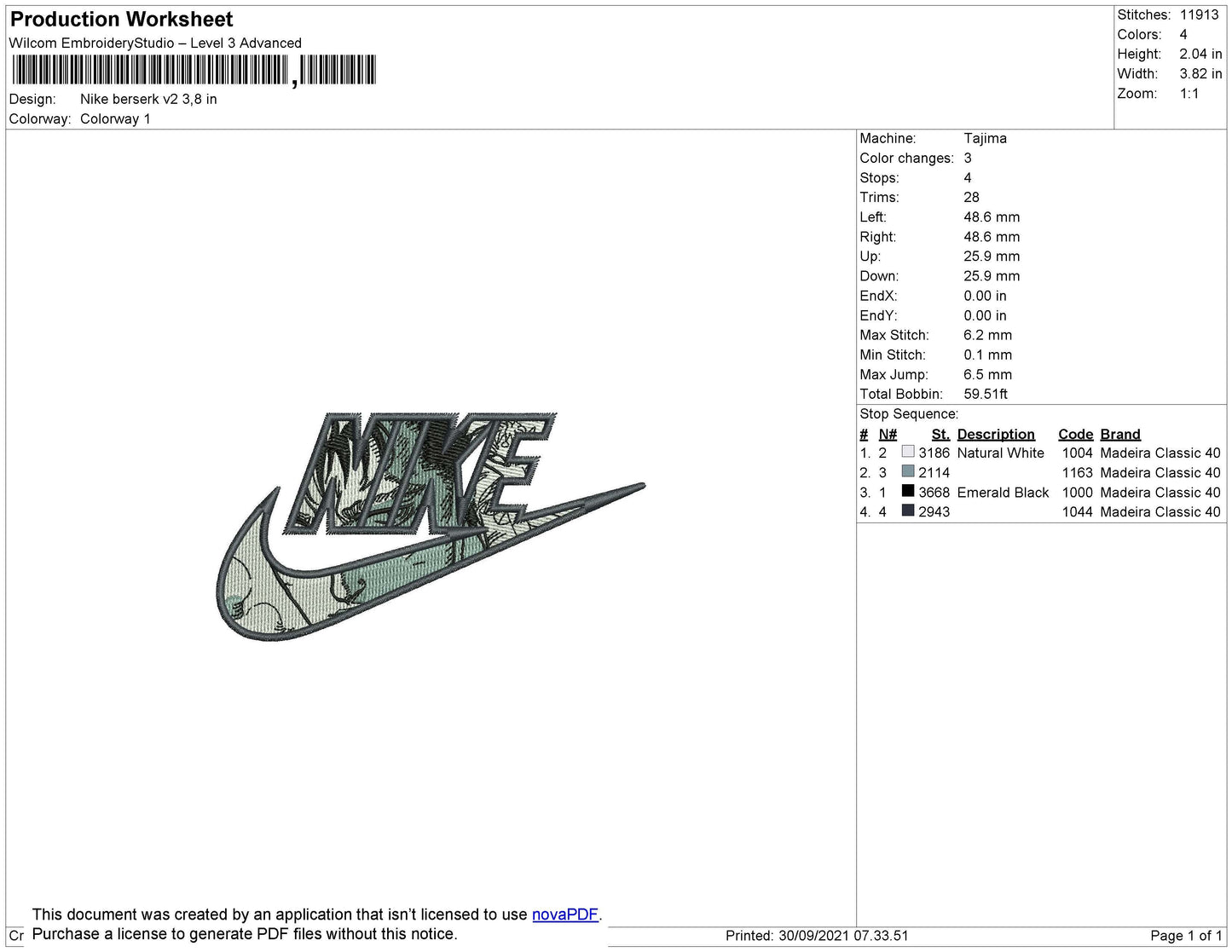 Nike Berserk Embroidery File 4 size