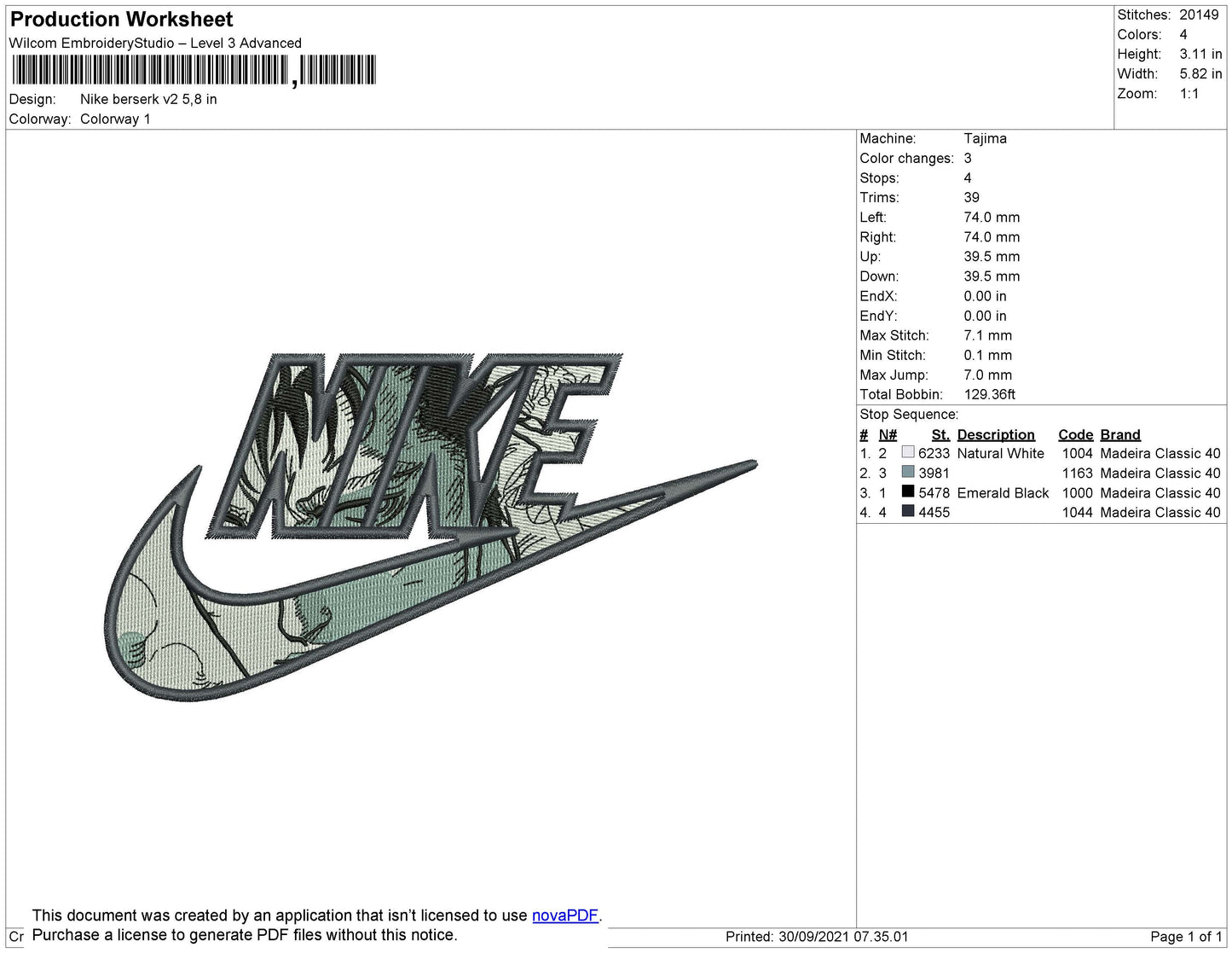 Nike Berserk Embroidery File 4 size