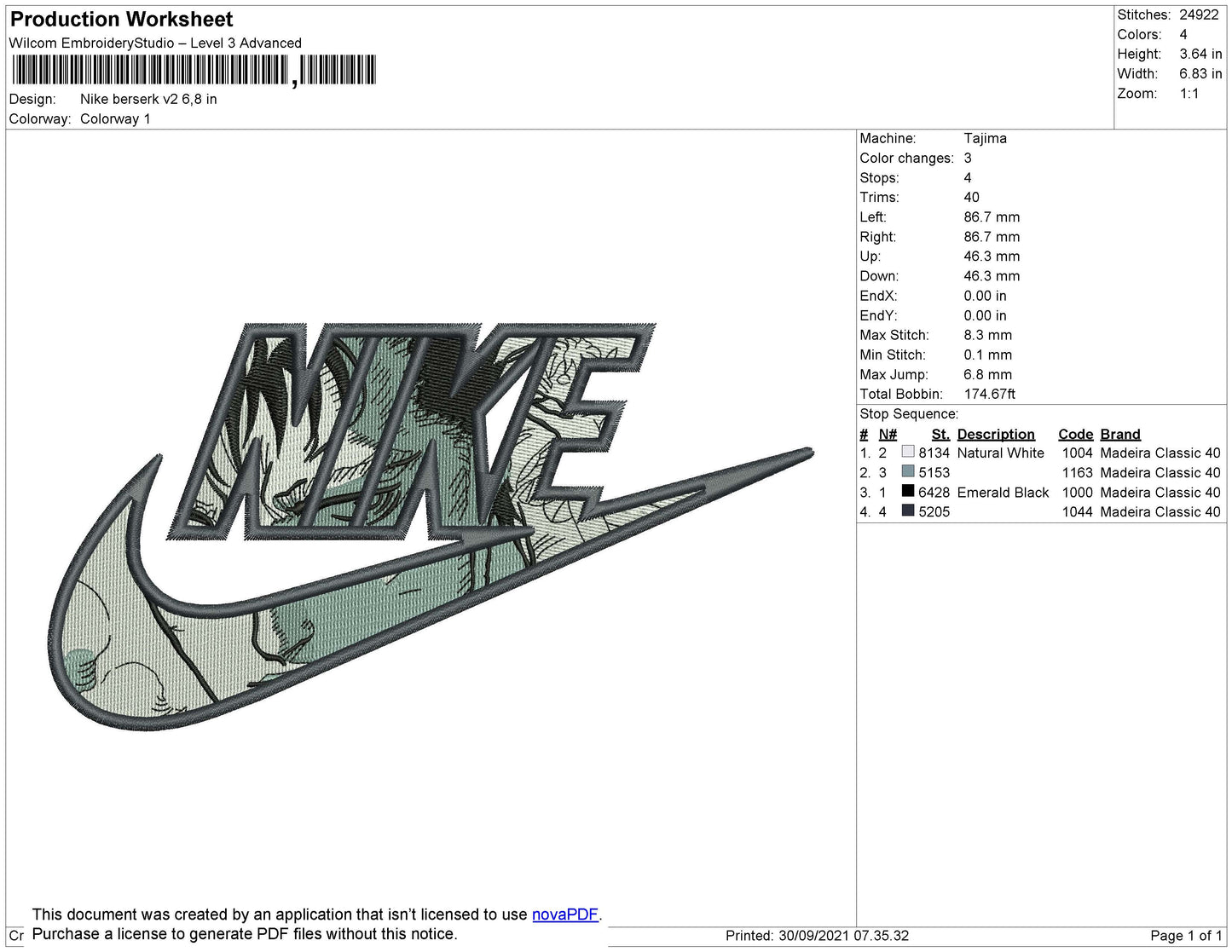 Nike Berserk Embroidery File 4 size