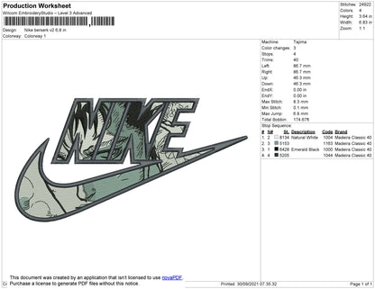 Nike Berserk Embroidery File 4 size