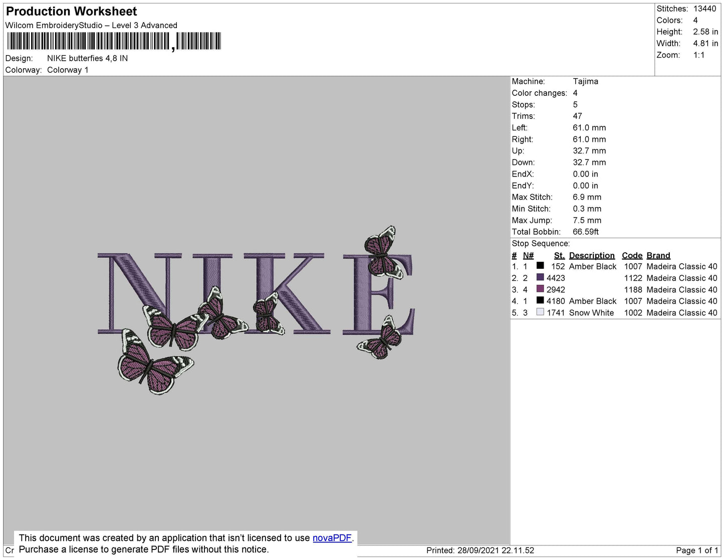 Nike Butterflies Embroidery File 4 size