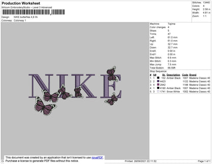 Nike Butterflies Embroidery File 4 size
