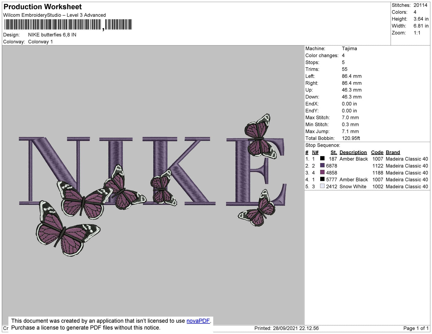 Nike Butterflies Embroidery File 4 size
