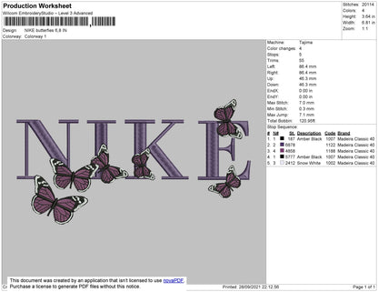 Nike Butterflies Embroidery File 4 size