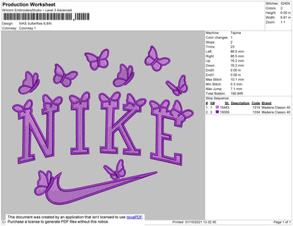 Nike Butterflies 002 Embroidery File 4 size