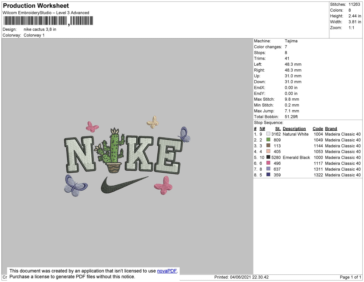 Nike Cactus Embroidery File 4 size