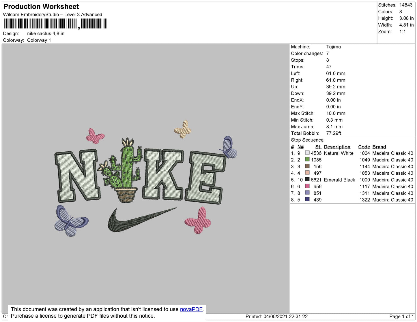 Nike Cactus Embroidery File 4 size