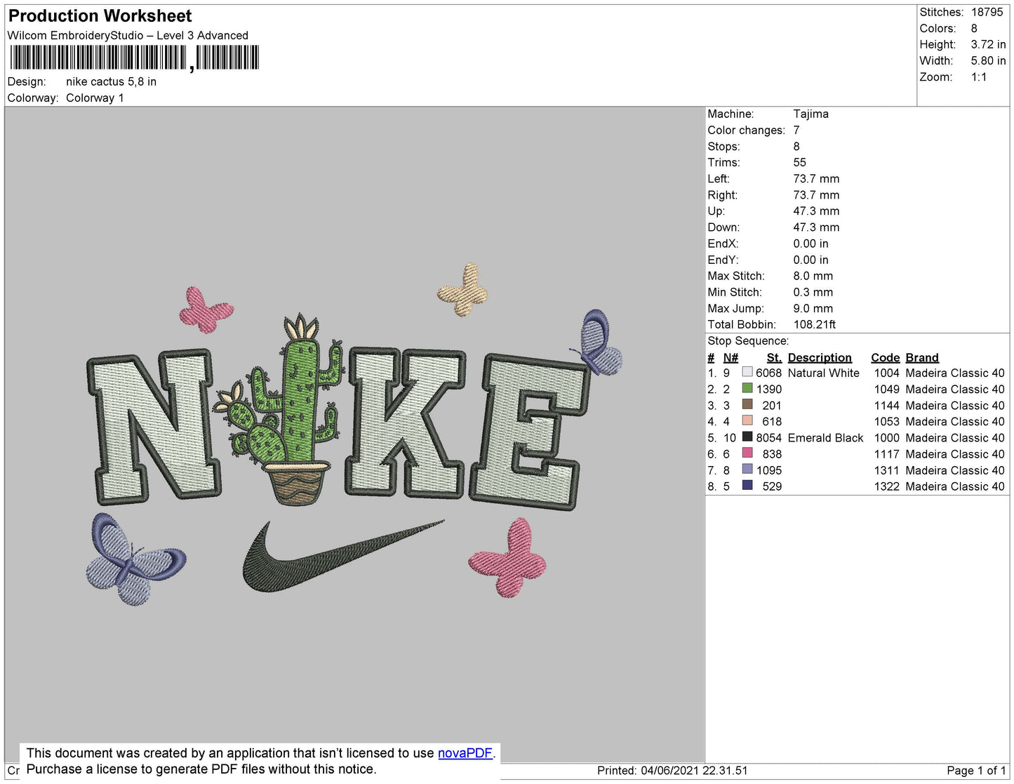Nike Cactus Embroidery File 4 size