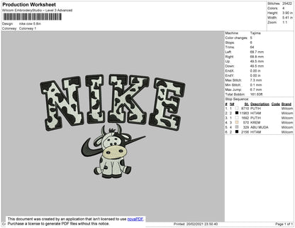 Nike Pattern With Cow Embroidery File 4 size