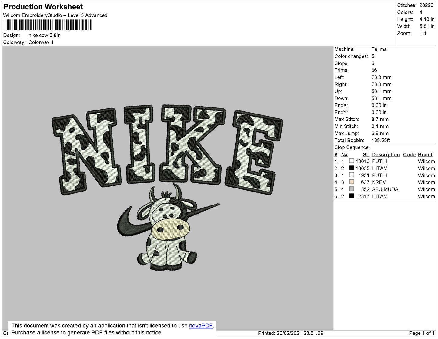 Nike Pattern With Cow Embroidery File 4 size