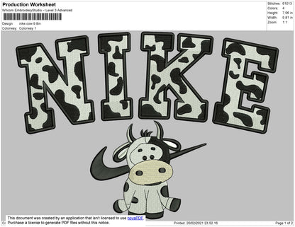 Nike Pattern With Cow Embroidery File 4 size
